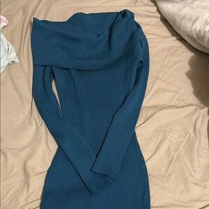 Elegant blue Long-Sleeve sweater dress